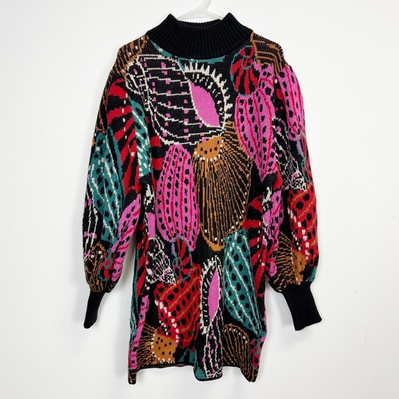 Farm Rio Shell Mix Sweater Dress Womens XL Multi Bishop Balloon Sleeve NWT NEW - Picture 1 of 11